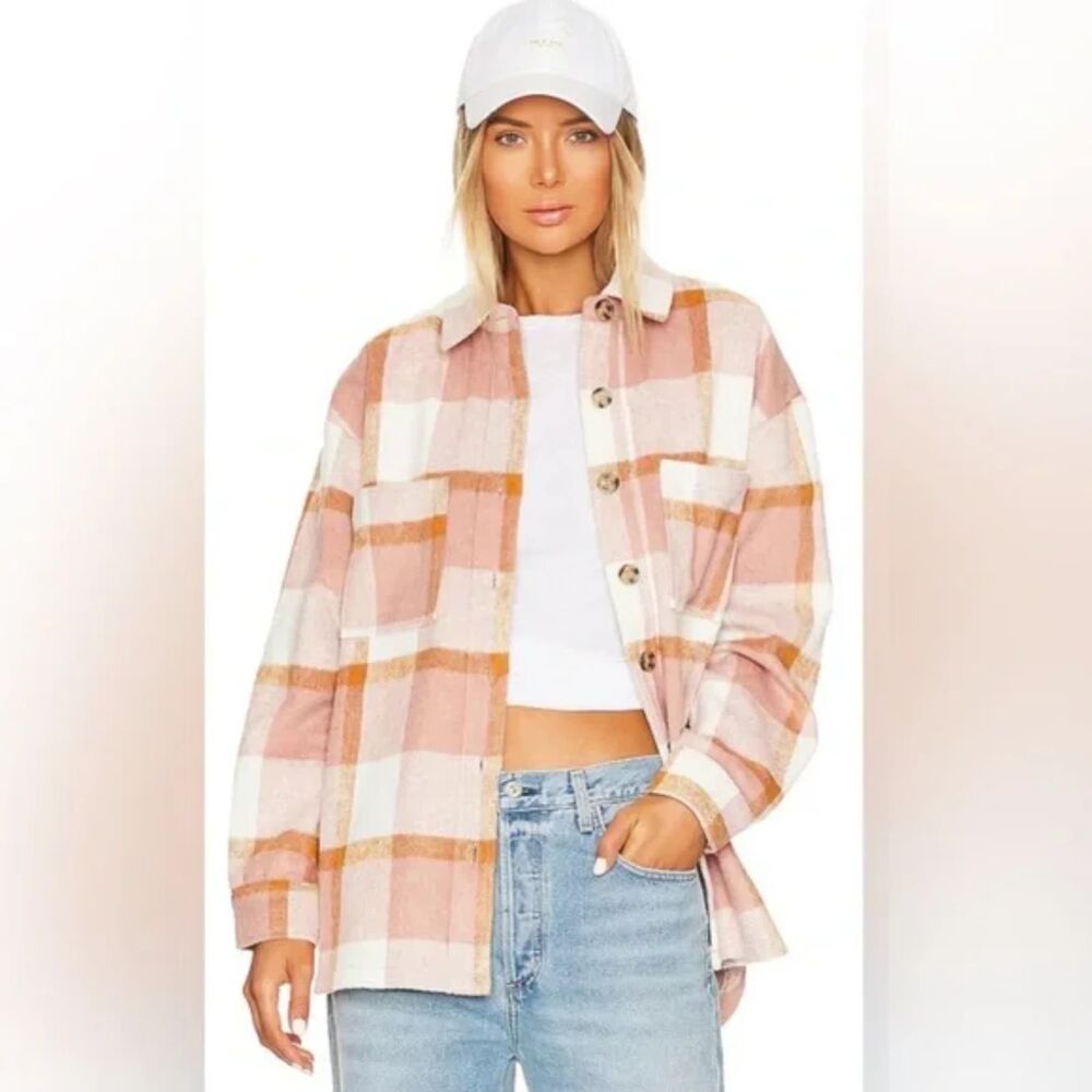 Bardot Talia Oversized Check Button Down Shacket, Pink Check, Size XS